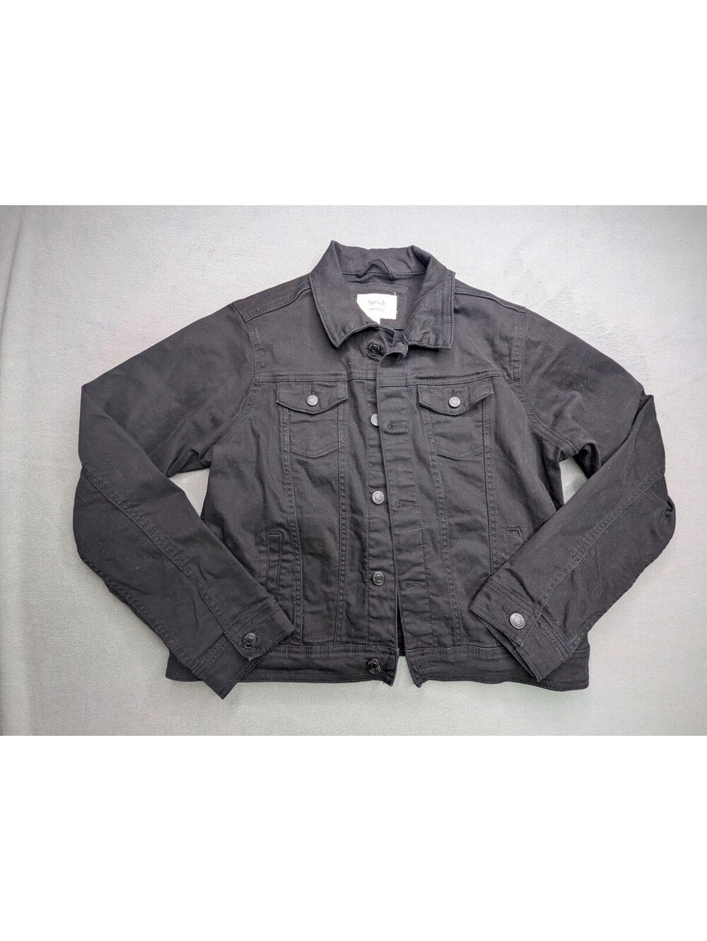 Splash Jacket Mens L Black Denim Bomber Button Front Pockets Collared Casual